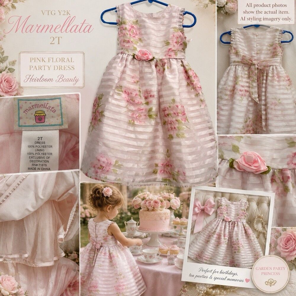 VTG Y2K Marmellata 2T Pink Floral Tulle Party Dress Rose Garden Heirloom